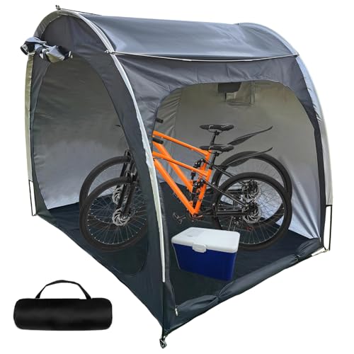 Shienfir Bike Tent for Outdoor Storage Bike Shed, Outdoor Portable Bicycle Storage Sheds for 2-4 Bicycles, Waterproof Oxford Fabric Storage Tent Bike Covers Shelter for Motorcycle,Garden Tools Black