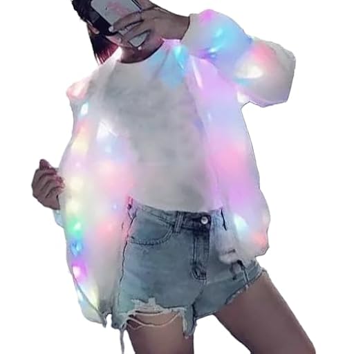 SHINROAD Sudadera con capucha con capucha iluminada chaqueta luminosa otoño invierno brillo LED abrigo para club concierto fiesta colorido emisora de luz ropa exterior con, Blanco, XL | Ya disponible en tu tienda friki favorita! En mundofriki.es!