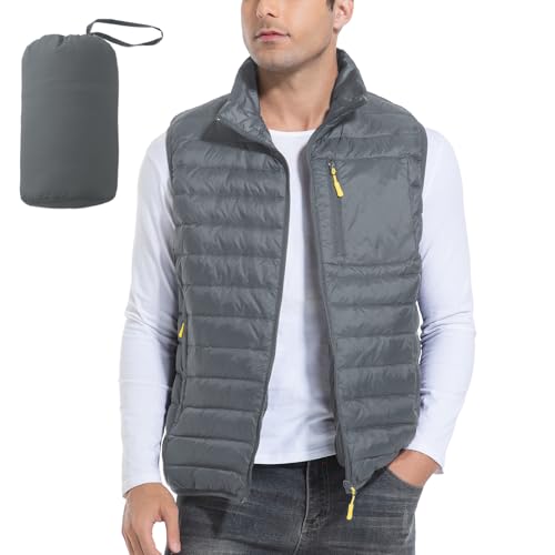 PUREPEAR Vest for Men Packable Sleeveless Stand Collar Warm Down Outerwear Winter Gilet