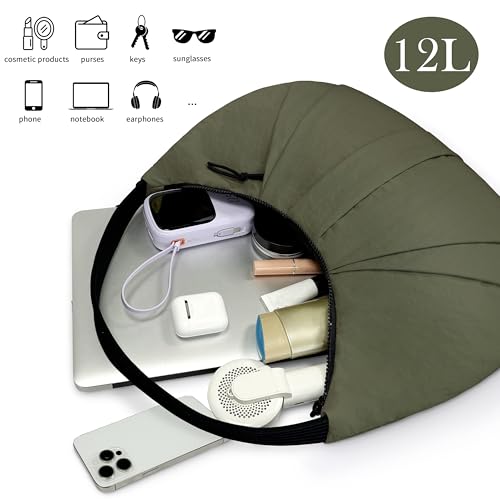 Nylon Crescent Bag Pleated Shoulder Bag, Double Zipper Inside Pocket Large Capacity Casual Waterproof Sling Bag for Women2