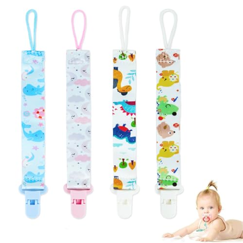 Image of SNOWIE SOFT 4pcs Anti Lost Pacifier Strap Clip for Toddlers Cartoon Fabric Pacifiers Clip for Soother, Anti Lost Baby Pacifier Attaching Strap