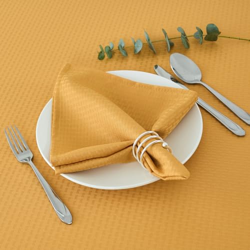 Image of maxmill Cloth Napkins Weaved Texture Pattern Soft Comfortable and Luxury Serviette for Restaurant Family Dinners Weddings Parties and Banquets Set of 4 Pieces, 20 x 20 Inch Ochre Yellow
