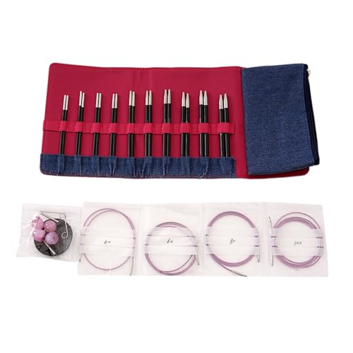 SHOOYIO Juego de 10 pares de agujas circulares de madera con estuche de almacenamiento intercambiables, agujas circulares de madera de 3 mm a 6,5 mm