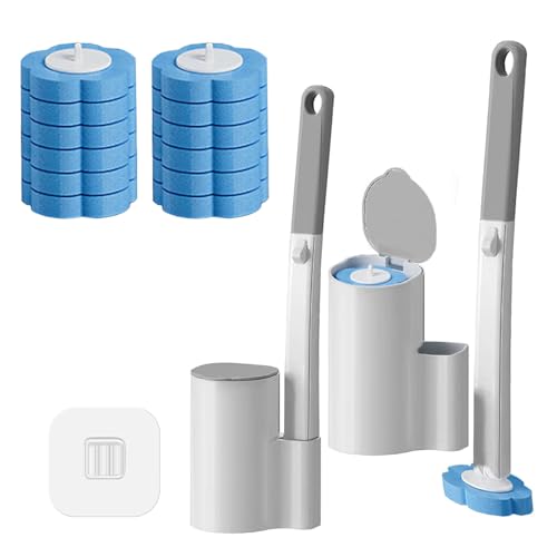 SINZONeu® Escobilla WC Desechable Pack 2 uds. con 12 Recambios + Mango Extendido (40 cm) - Cepillo Inodoro Higiénico con Soporte para Baño, Lavabo, Bañera
