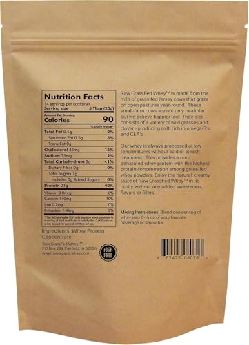 Image of Raw Grass Fed Whey Protein Powder, Unflavored - 1 Ingredient, No Additives or Fillers, Undenatured, Made in USA, 12 oz