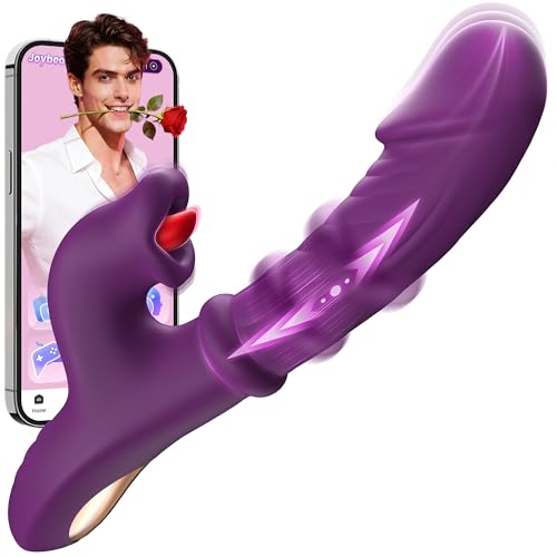Image of Toendi Purple Thrusting Vibrator, G Spot Clitoral Stimulator Adult Sex Toys | 4-in-1 Thrusting, 7 Realistic Dildo & Sliding Ring, 10 Licking Vibration Modes, G Spot Clitoral Stimulator, For Couples