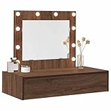 Source d'énergie: USB Tomostar Coiffeuse Murale avec Miroir et Lumières, Table de Maquillage Suspendue avec Tiroir Table de Toilette Murale Marron 83 x 40 x 70 cm Bois d\'ingénierie