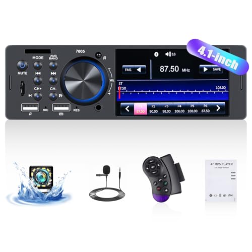 CAMECHO Radio de Coche Bluetooth 1 DIN, 4.1 Pulgadas de Pantalla de Coche 1 DIN con Radio FM FLAC Dual USB/U Disk/AUX/TF SWC + Cámara de visión Trasera + Mic