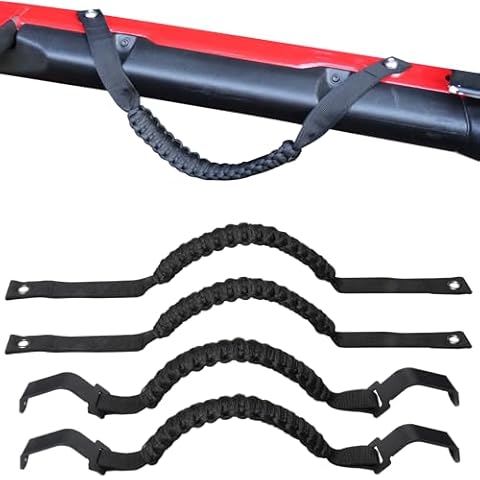 RERPRO Front Rear Door Roll Bar Grab Handles Compatible with 2024 2025 Jeep Wrangler JL 4 Door 4XE Gladiator JT Interior Accessories Paracord Grip Handle, Keep Airbag Function, 4 Pack Black Classic Cover