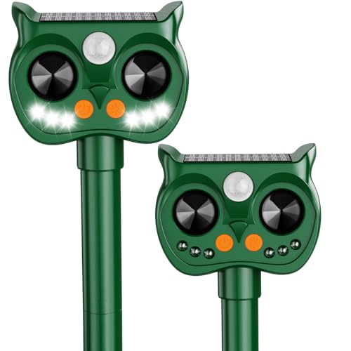 2 Pack Upgraded Solar Ultrasonic Animal Repellent Outdoor – Motion Activated Deer, Squirrel, Cat, Raccoon, Dog & Bird Deterrent with Multi-Frequency LED Strobe & Ultrasonic Sweep Yard Garden