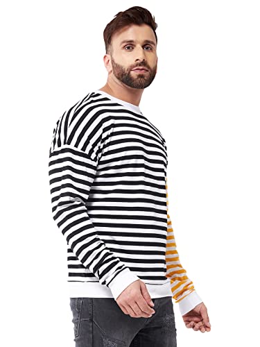 Image of GRITSTONES Men OversizedRound Neck Stripe Drop Shoulder Cotton T-Shirt