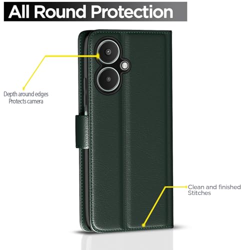Image of Pikkme Flip Cover for Redmi 13C 5G | Leather Finish | Shockproof with Card Pockets & Wallet Stand | Ultimate Protection Case (Green)