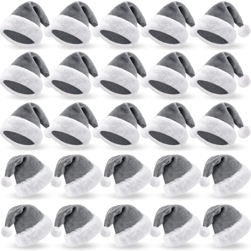 Image of Vicenpal 20 Pcs Santa Hats Bulk Plush Christmas Hats for Adults Women Men Holiday Party Costume(Gray)