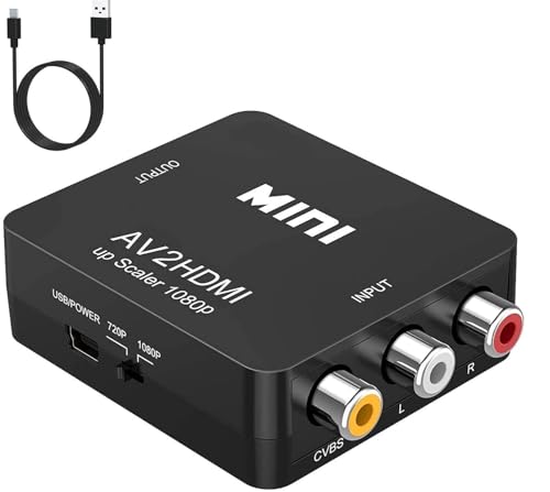Image of Av to Hdmi Converter, RCA to Hdmi, 1080P Mini RCA Composite Cvbs Video Audio Converter Adapter Support Pal /Ntsc for Tv /Pc / Ps3 / Stb /Xbox VHS /VCR /Blue-Ray DVD Players (AV to HDMI Black)