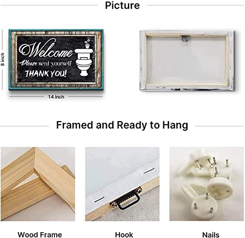 Teal Bathroom Wall Decor Black And White Wall Art Turquoise Welcome Signs Please Seat Yourself Funny Canvas Pictures Bathroom Accessories Farmhouse Bathroom Restroom Toilet Plaque Home Decoration 8X14" #TOP6