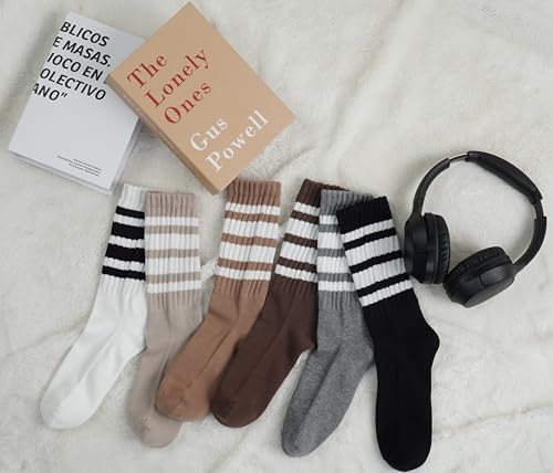 Image of BomKinta Striped Crew Socks Women - Retro Novelty Socks - Stretchy Casual Athletic Cotton Gifts Sock Size 5-10