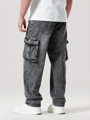 Men’s Slim Fit Cargo Jeans – Straight Leg Streetwear Denim Pants with Flap Pockets, Multipocket Workwear Style4