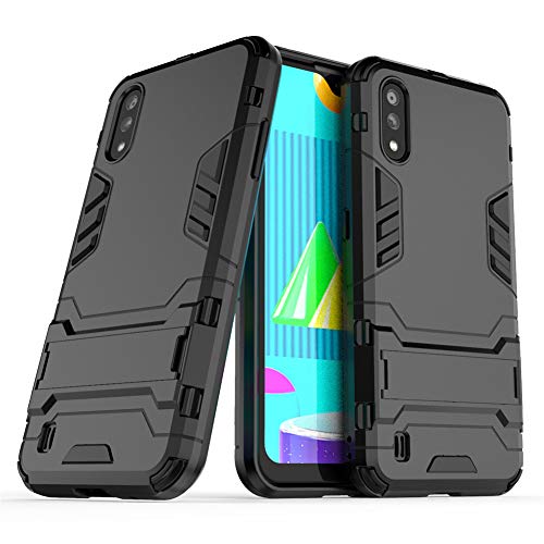 Funda para Samsung Galaxy M01 (5,7 Pulgadas) 2 en 1 Híbrida Rugged Armor Case Choque Absorción Protección Dual Layer Bumper Carcasa con Pata de Cabra (Negro)