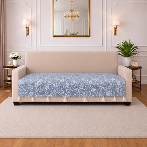 Image of STITCHNEST 'Verdant Phool Stories' 2 Seater Sofa Cover| Elegant Jacquard Fabric, Decorative Tassels, Washable & Durable for Modern Living