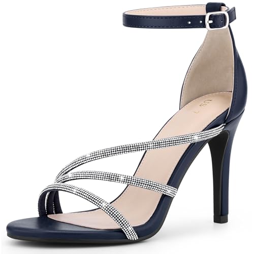 Allegra K Women's Open Toe Rhinestone Strappy Stiletto Heels Sandals