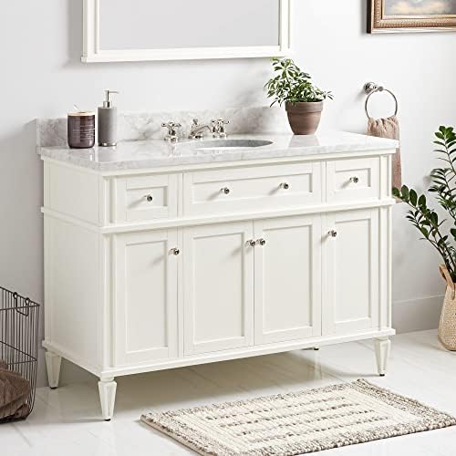 Signature Hardware 464797 Elmdale 48" Free Standing Single Vanity Set with Mahogany Cabinet, Vanity Top, and Oval Undermount Vitreous China Sink - 8" Faucet Holes - White/Carrara Marble
