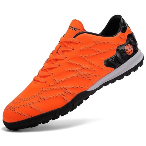 SKY VIEW Mens And Womens Soccer Shoes Football Cleats Outdoor Lace-Up Non-Slip Spikes IC/IN Boots Wide Training Sneaker(Orange Black 41)