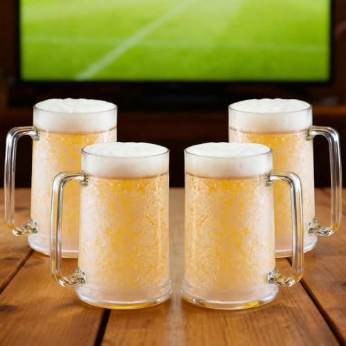 Image of Lily's Home Freezer Beer Mugs with Handles, 16 oz Set of 4 - Clear Frosted Double Wall Insulated Acrylic, Gel-Filled, Break-Resistant for Home Bar, Pool Parties, BBQ & Outdoor