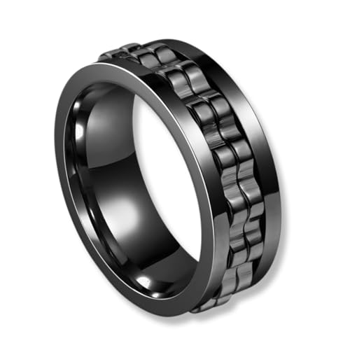 SGERUFZ 1 Anillo Antiestrés, Anillo Giratorio para Reducir el Estrés y la Ansiedad, Accesorio de Moda para Hombres y Mujeres, Acero Inoxidable Pulido (8 mm, 59,5 mm) (Negro)