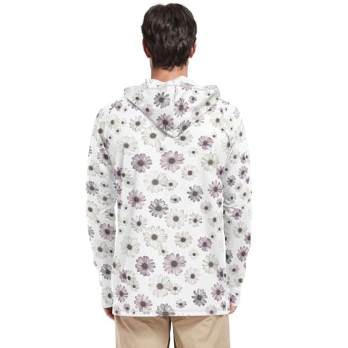 Vintage Osteospermum White Men's Sun Shirts Hoodies Long Sleeve Rash Guard Shirts Fishing Shirt UPF 50+ S3