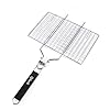 Qiluck Grillmand, draagbare en opvouwbare 430 roestvrijstalen barbecuemand, geroosterd voor vis, groente, biefstuk, garnalen met afneembaar houten handvat en gemakkelijke draagtas (32 x 22 cm)