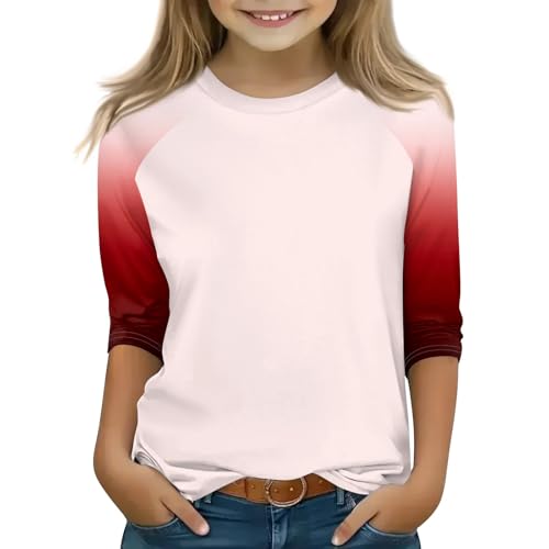 Girls Raglan 3/4 Length Sleeve T Shirts Fashion Fall Crew Neck Cute Tops Y2K Color Block 3/4 Sleeve Boho Outfits 2025