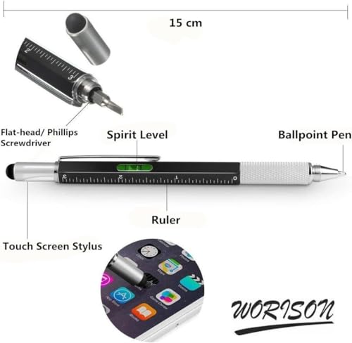 Image of Worison 6in1 MultiTool Pen with Ruler, Level gauge, Ball Pen, Stylus and 2 Screwdriver, Ball Pen
