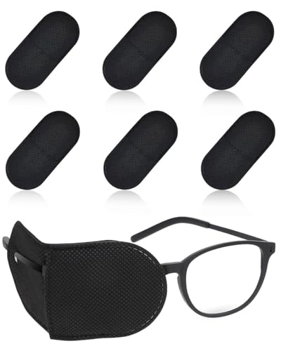 ZEXIJOW 6 Piezas Parches Oculares para Gafas, Parche Ocular de Tela No Tejida Reutilizable para Niños y Adultos, Tratamiento de Ambliopía y Estrabismo, Negro