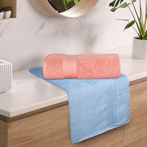 Image of MYTRIDENT Soft Comfort Air Rich 100% Cotton Towels for Bath, 500 GSM Large Size Bathroom Towels for Men /Women, 2PC Bath (69 cm x 137 cm), Allure and Coral Haze