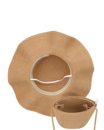 Sombrero de paja con ala ondulada y bolso pequeño de paja miniatura 4