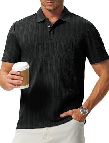 Image of TBMPOY Mens Casual Knit Polo with Pocket Textured Shirts Short Sleeve Classic Summer Vacation