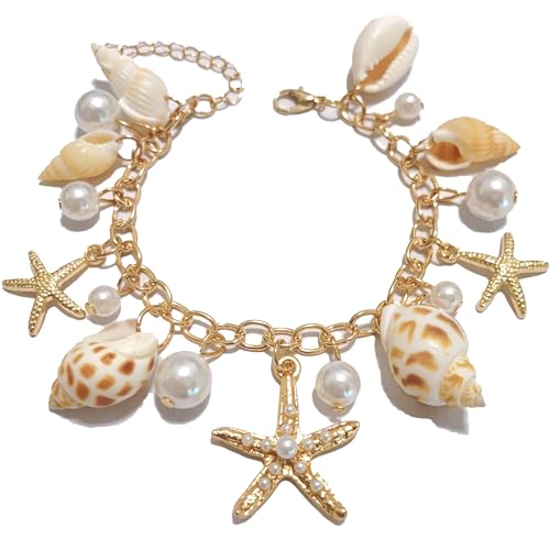 Mermaid Costume Accessories, Women Mermaid Starfish Bracelet – Halloween Costume Accessories for Girls & Women, Ocean Seashell Charm Jewelry for Mermaid Dress Up
