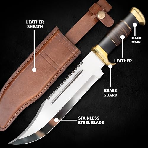15" Crocodille dundee Bowie Knife With Sheath-Fixed Blade Knife With Sheath-Survival Knife-Hunting Knife- for Camping, Outdoor, Bushcraft - Gift for Men