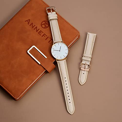 Image of ANNEFIT Watch Band 16mm, Quick Release Textured Padded Leather Straps with Rose Gold Buckle for Men and Women (Gold)
