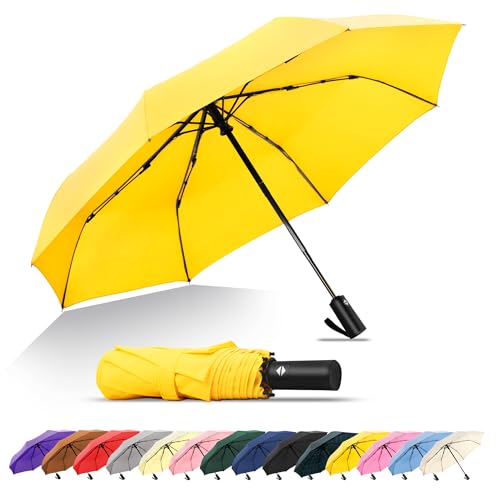 SoulRain Umbrella for Rain Durable & Compact Umbrellas Backpack Purse Portable Umbrella for Travel - Auto Open Close Strong Fiberglass(Yellow)