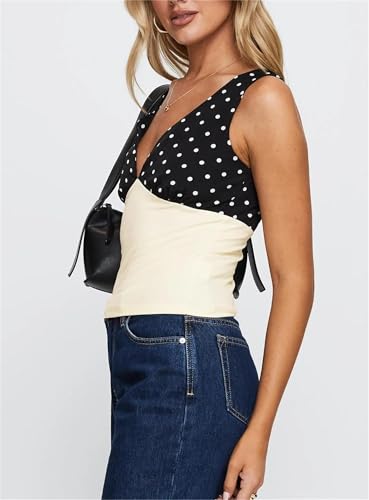 Women Y2K Halter Tank Top Sleeveless V Neck Polka Dot Crop Top Sexy Slim Backless Going Out Cami Shirt Streetwear2