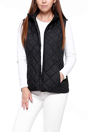 Womens Puffer Vest Quilted Padded Gilet Lightweigh Outerwear Vest (Black,Medium)