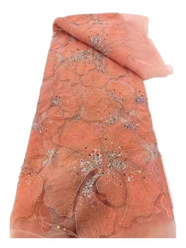 Tissu à paillettes avec broderie perles 3D rose pour robe de soirée de mariage baroque