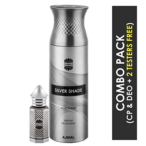Ajmal Asher Concentrated Perfume Oil Oriental Alcohol-free Attar 12ml for Unisex and Silver Shade Homme Deodorant Citrus Woody Fragrance 200ml for Men - Image 2