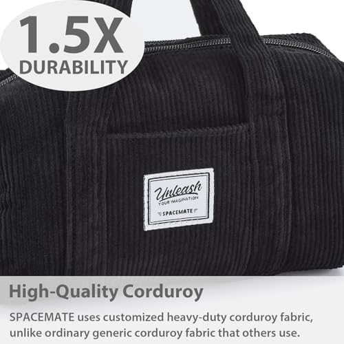 Image of SPACEMATE Pencil Case Pouch Box Bag School Supplies Girls Boys Kids, Cute Preppy Stuff Large Big Capacity Aesthetic Pen Organizer, Back to College Stationary, Coal Black, Corduroy Style, 1800ml