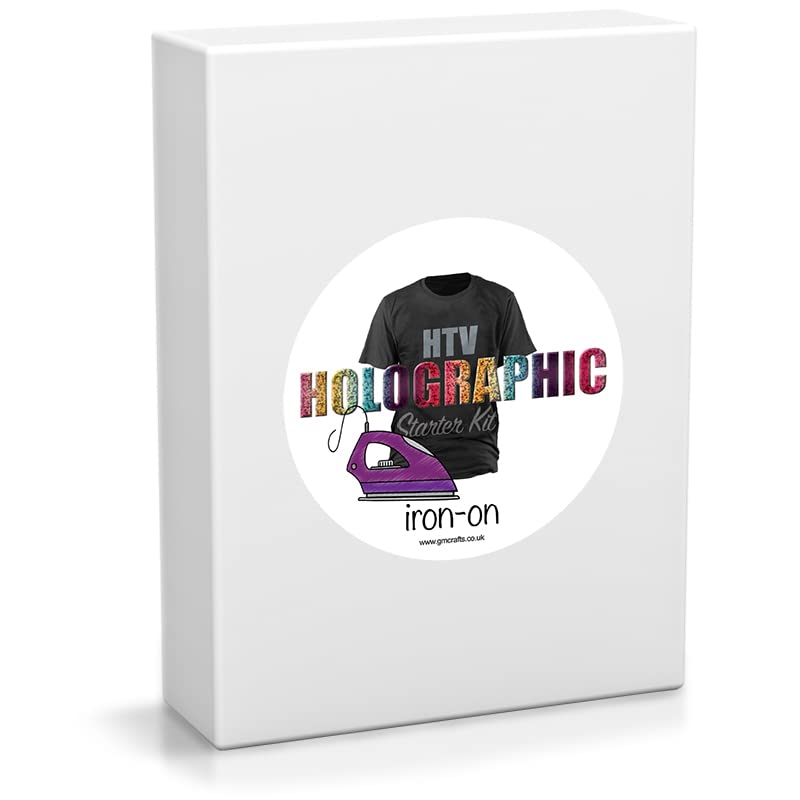 Greenstik MaterialsGM Crafts Holographic Heat Transfer Vinyl Starter Kit | Eye Catching & Glam Vinyl | Contains 17 HTV Sheets, Weeding Hook, A4 Silicone Sheet, Shatter Proof Storage Box