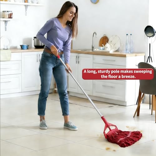 Image of Mop Handle Commercial Heavy Duty Commercial Mop Handle Mop Pole & Mop Stick Replacement Aluminum Industrial Mop Handle with Threaded Clamping Device, Suitable for Cotton & Fiber Mop Heads