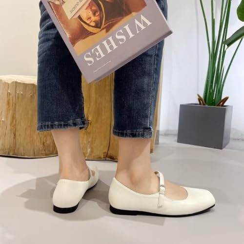 Image of TN TANGNEST Leather Flats for Women Retro Mary Jane Flats