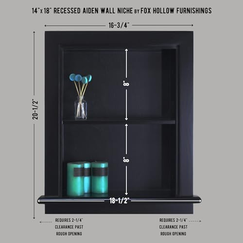 Image of 14x18 Aiden Recessed Wall Niche Medicine Cabinet Replacement, in The Wall Bathroom Cabinet Insert Shelf /Shelves, Made in North America, Real Wood, NO MDF, Plain, Black