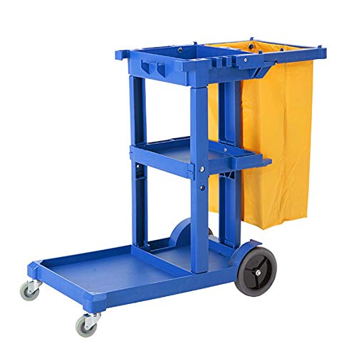 Nivok Trolleys,Commercial Janitor Cart Cleaning Trolley For Cleaning Company, Waterproof Plastic 3 Shelves Cleaning Linen Service Cart Mop Mount/Blue #TOP21